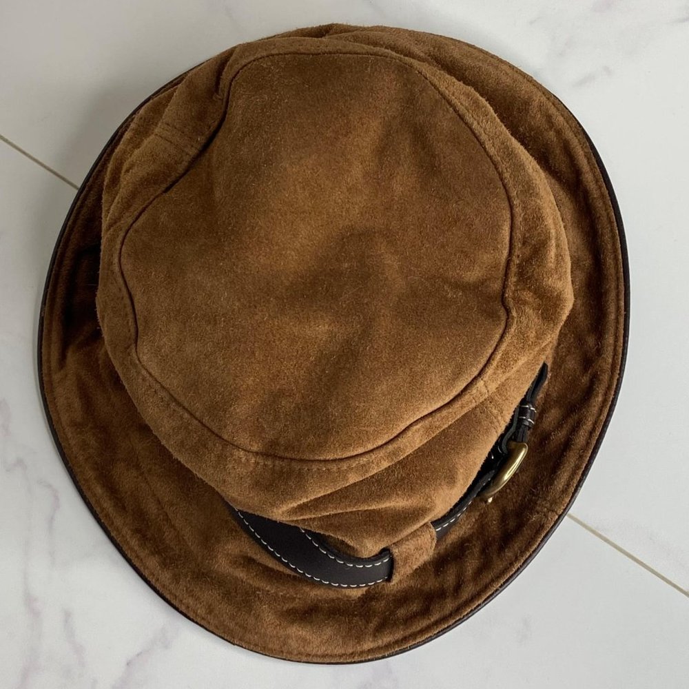 Coach Brown Suede Bucket Hat with Dark Brown Leather Strap - Picture 7 of 11